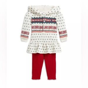 [6M] Ralph Lauren Girls' Fair Isle Henley Hoodie Ribbed Leggings Set Baby